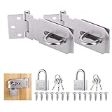 MASTWINK® 2 Stück Schlossriegel, 3 Zoll/ 4 Zoll Türriegel Abschließbar, Edelstahl Sicherheitsüberfalle mit Vorhängeschloss Klein für Schlafzimmer, Badezimmertür, Schrank, Garagentor