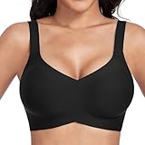 OXYIBRAS Drahtloser Minimizer BH Damen Ohne Bügel V-Ausschnitt Bralette Damen BHS High Elastizität Und Ultrakomfortabler T Shirt Schlaf BH Mit ZusäTzlicher BH-VerläNgerung BKXL