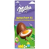 Milka Nascher-Ei 1 x 124g I Osterschokolade Einzelpackung I für das Osternest und zum Verstecken I Süßigkeiten zu Ostern aus 100% Alpenmilch Schokolade