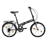Bikesport Folding 20 Zoll Klapprad, Shimano 6 Gänge, Herrenrad und Jungenrad, geeignet von 155 cm bis 185 cm, Schwarz