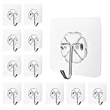 MAXAZTEX 12 Stück Selbstklebende Haken Ohne Bohren – Transparente Wandhaken aus 304 Edelstahl, Wasserdicht und Ölfest Mehrzweck Klebe Haken, für Küche, Bad, Decke & Fliesen – Tragkraft bis 10kg