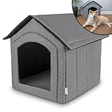 Petsona Hundehöhle Hundehütte Faltbare Mit Herausnehmbarem Dach Hundehaus Hundebett Katzenbett Haustierbett Schlafplatz Größe XXL, Grau