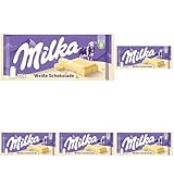 Milka Weiße Schokolade 1 x 100g I weiße Alpenmilch-Schokolade I Milka Schokolade aus 100% Alpenmilch I Tafelschokolade (Packung mit 5)