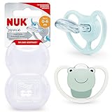 NUK Space Babyschnuller | 0−6 Monate | Schnuller mit zusätzlichen Öffnungen für sensible Haut | BPA-freies Silikon | Frosch | 2 Stück