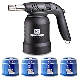 Profi Gas-Lötlampe Einsatz 360° Piezo-Zündung + 4 Gaseinsätze Durchbruch BLACK EDITION KEMPER