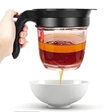 Fetttrennkanne für Soßen, Fettabscheider 1000ml, Doppelfiltrations Fetttrenner, Ein Knopf Pressefreigabe Spender, Einfaches Abscheiden von Fett