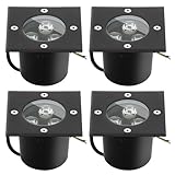 Goodia Bodeneinbaustrahler Aussen, 4Stk. 3W Bodenstrahler Außen 230V AC 280 Lumen IP67 Bodenleuchten Außen LED Einbaustrahler Außen, Bis zu 1000 kg Belastbar Warmweiß, Rund Schwarz