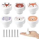 Aolso Schrankknöpfe Holz fur Kinderzimmer, 6 Stück Holzschrankknöpfe, runde Möbelgriffe Schubladenknöpfe mit Schrauben, Holzgriffe für Schränke Weiß Türknöpfe für Kinder