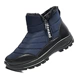 Herren Winter Schneestiefel Wasserdicht Baumwolle Stiefel Fell Gefüttert Warme Stiefel mit Reißverschluss Flache Knöchel Wanderstiefel Outdoor Athletic für kaltes Wetter, blau, 45 EU