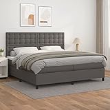 QJBSAVVA Boxspringbett 200x200 cm Grau Kunstleder höhenverstellbares Kopfteil Taschenfederkernmatratze 20 cm Luxus Schlafkomfort für Schlafzimmer