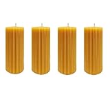 Handgegossene Bienenwachskerze Rillen - Duftende Stumpenkerze handgefertigt - 100% reines Bienenwachs - 60 x 135 mm - Honigkerze - Goldgelb - Weihnachten - Advent - Modern - Besondere Form - 4er Set