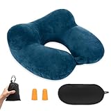 Aufblasbares Reisekissen, Nackenkissen Aufblasbar, Reisekissen Aufblasbar, Nackenkissen Flugzeug Aufblasbar mit Schlafmaske/Ohrstöpsel, Weicher Samt Nackenstütze für Reisen, Flugzeug, Auto, Büro