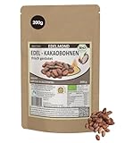 Geröstete Bio Kakaobohnen - Fair Trade, Cadmium geprüft, 200g frische Bio-Röstung - Verführerischer Edelmond AAA Edelkakao