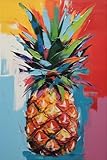 Lebensmittel, Obst, Ananas, Verschiedene Farben, Gelb, Rosa, Grün, Blau, Posterdruck, Wandkunst, Bilder, Leinwandbild, Zimmer, Wohnkultur, A4 21X30Cm Kein Rahmen