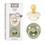 BIBS Colour Schnuller 2er-Pack, BPA-frei, Kirschform Nippel. Naturkautschuk/Latex, Hergestellt in Dänemark. Größe 1 | 0+ Monate | 2-Pack, Ivory/Sage