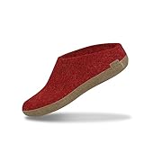 glerups dk Unisex - Erwachsene Hausschuhe, Damen,Herren Hüttenschuhe,Ledersohle, Winter Pantoffel Slipper Puschen Stiefel lammfell,Rot,46 EU / 11 UK