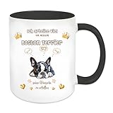 Boston Terrier Besitzer Geschenk lustige Spruchtasse Boston Terrier Liebhaber Geschenkidee Geburtstag Weihnachten Frauchen Herrchen Ich arbeite hart A6208