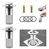 2 Stücke Waterjake Pop-Up Ablaufventil 34-40mm, Waschbeckenstöpsel Abflusssieb, Abflussstopfen Mit Sieb, Bodenablauf Filter Aus Edelstahl, Universal Abflusssieb, Materialaufwertung