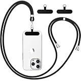 caslord Handyband Universal, Handy Lanyard mit 2 Stück Universelles Patch, Handyband mit Hülle kombinierbar, Einstellbar und Abnehmbar - Schwarz
