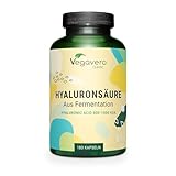 Hyaluronsäure Kapseln Vegavero® | Hochdosiert - 600 mg | 180 Stück für 6 Monate | 800-1500 kDa Hochmolekular | Ohne Zusätze & Vegan
