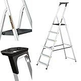 DRABEST Leiter PRO Serie Alu Leiter 6 Stufen Trittleiter Klappbar Stehleiter Haushaltsleiter mit Ablage Belastbar bis 150 kg Mehrzweckleiter