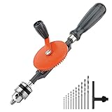 Housolution Handbohrmaschine, Leistungsstark 1/4 Zoll (0.6-6mm) Spannfutter Stahlguss Doppelritzel Handbohrer für Holz Kunststoff Acryl Leiterplatte Stanzen, Orange