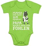 Shirtgeil Baby Body Kurzarm Mama machte Mich süß Papa machte Mich zum Fohlen - Fußball Geschenke Baby Mädchen - Baby Jungen Strampler Babybody Soccer 6-12 Monate Limettengrün