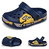 Hitopteu Kinder Clogs Dinosaurier Gartenschuhe Pantoffeln Gartenclogs Dunkel Dunkelblau Bagger EU 25