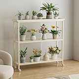 Robuster 3-stöckiger Metall-Pflanzenständer mit Rädern – für drinnen und draußen – Beige & Weiß – & vielseitiges 60 cm hohes Garten-Regal