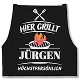 Schürze - Grillschürze Herren Männer - Hier grillt Name höchstpersönlich - Lustiges Geschenk Papa Vatertag Geburtstag - 85x69 - Schwarz - vatertagsgeschenk für grill schürzen