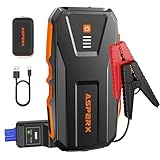 AsperX Starthilfe Powerbank (Bis Zu 10,0L Benzin oder 8,0L Diesel), 3000A Auto Starthilfe Powerbank für pkw 12V,IP64 Wasserdicht Jump Starter mit LED Taschenlampe, Kompass, für LKW UTV Van Motorrad