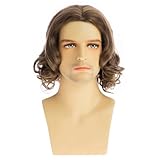 Dsimeig Braune Herrenperücke, kurz, gewellt, Bob, synthetisch, Cosplay, Party, Ersatz