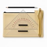 Dreimaster Navigationsbesteck, Navigationsset, in Mappe mit Messing-Zirkel, Kurs- und Anlegedreieck, 27 cm, für Nautische Ausbildung, Bootsführerscheine, SBF-See und SKS.