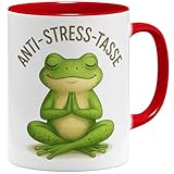 OM3® Frosch Anti-Stress Kaffee-Tasse mit Spruch - lustige Keramiktasse Namaste-Motiv - Fröschlein - Keramik Becher - 325ml - Beidseitig Bedruckt - Rot