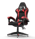 bigzzia Gaming Stuhl Ergonomisch - Gamer Stühle mit Lendenkissen + Kopfstütze Gaming Chair Höhenverstellbar Bürostuhl Computerstuhl für Erwachsene Mädchen Junge (Schwarz-Rot)