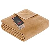 Ibena Porto Decke 150x200 cm – Baumwollmix weich, warm & waschbar, Kuscheldecke cognac einfarbig