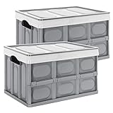 Yorbay 2er-Set 55L Profi klappbox Transportbox Mit Deckel,Faltbarer Aufbewahrungsbox mit Handgriff,Stapelbare Kisten Storage Box Faltboxen Stapelboxen Für Aufbewahrung Und Transport,PP,Grau (55L)