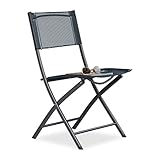 Relaxdays Klappstuhl Balkon, Metall, Kunststoff, Gartenstuhl, HxBxT: 87 x 46 x 48 cm, Balkonklappstuhl, anthrazit, Grau