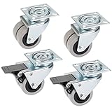 Dörner + Helmer Set Strandkorbrollen Doppelrollen 50 mm (2x Lenkrolle + 2x Lenkrolle mit Totalfeststeller, Tragkraft 80kg/Rolle) 450105