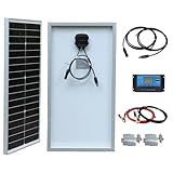 WUZECK 50W Solarpanel Kit Solar Set 12V, Monokristallines Solarmodul+10A 12V/24V Solarladeregler+Solarkabel Solaranlage Komplett Set für 12V Batterien Wohnmobil Garten Balkon Camper Dach Wohnwagen