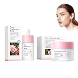 Hppsctink 2pcs Rosen-Set, 30ml Rose Facial Treatment Essence und 50g Rosen-Gesichtscreme, Aufhellend & nährend, Verfeinernd & Reparierend, cream