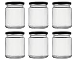 6x Weithalsglas 275ml inkl. 8 Deckel in Schwarz, Marmeladenglas Vorratsglas, Glas mit Twist Off Schraubverschluss