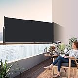 Kidsgigglz Seitenmarkise Ausziehbar,120x300cm Blickdichter Balkon Sichtschutz,Sonnenschutz,Windschutz,Wasserdicht, Alu ausziehbare Markise,Seitenrollo für Balkon,Terrasse,Anthrazit