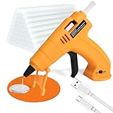 MAXDONE Heißklebepistole Akku, Heißklebepistole Kabellos mit 30 Heißklebesticks 7mm & Silikonmatte, USB Typ-C Aufladende 3000mAh, Tragbar Klebepistole Kabellos zum Basteln DIY und Schnelle Reparaturen