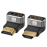 HDMI Adapter 2 Stück - 8K Ultra HD bidirektional 90° Abgewinkelt Stecker auf Buchse - HDMI Kupplung Verbinder 8K@60Hz / 4K@120Hz Aluminium 2.1 HDR VRR Dolby eARC 3D 48Gbps für TV/Xbox/PS5/PC/Projector