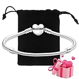 VBKITW Damen Armband Silber, Armbänder mit Herz Verschluss Moments Schlangen Gliederarmband Armkette Valentinstag Muttertag Geburtstags für Frauen Freundin Mama