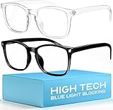 livho 2 Pack Blue Light Blocking Glasses, Computer Reading/Gaming/TV/Phones Glasses for Women Men,Anti Eyestrain & UV Glare (Light Black+Clear)