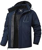 MAOYSSEN Herren Winter Skijacke wasserdichte winddichte atmungsaktive Jacke mit Fleecefutter abnehmbare Kapuze dicke Softshelljacke