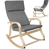 tectake® Holz Schaukelstuhl, Schaukelsessel mit Armlehnen, Rocking Chair, Sessel für Wohnzimmer, Babyzimmer, als Stillstuhl oder Sessel Schlafzimmer, Möbel mit Auflage und Kissen bis 150kg - hellgrau
