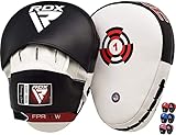 RDX Handpratzen Kampfsport Boxen MMA Training, Maya Hide Leder, Boxpads Schlagpolster Kickboxen Boxpratzen Weiß Schwarz, Trainerpratzen Handschlagpolster Boxing Pad, Schlagkissen Taekwondo Muay Thai